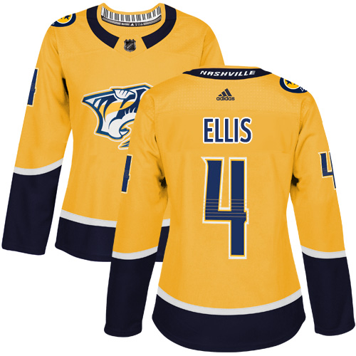 Adidas Predators #4 Ryan Ellis Yellow Home Authentic Women's Stitched NHL Jersey - Click Image to Close